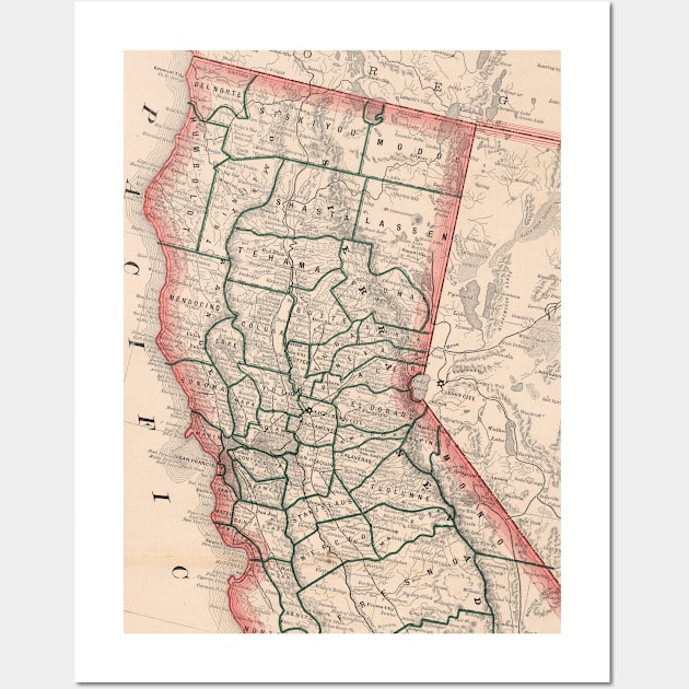 Vintage Map of Northern California (1883) Wall Art by Bravuramedia